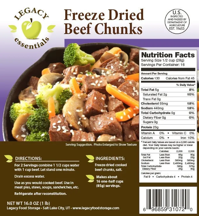 100% USDA Freeze Dried Beef Dices