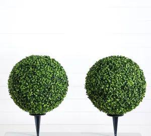 14” Artificial Boxwood Ball Topiary with Integrated Ground Stake UV Resistant