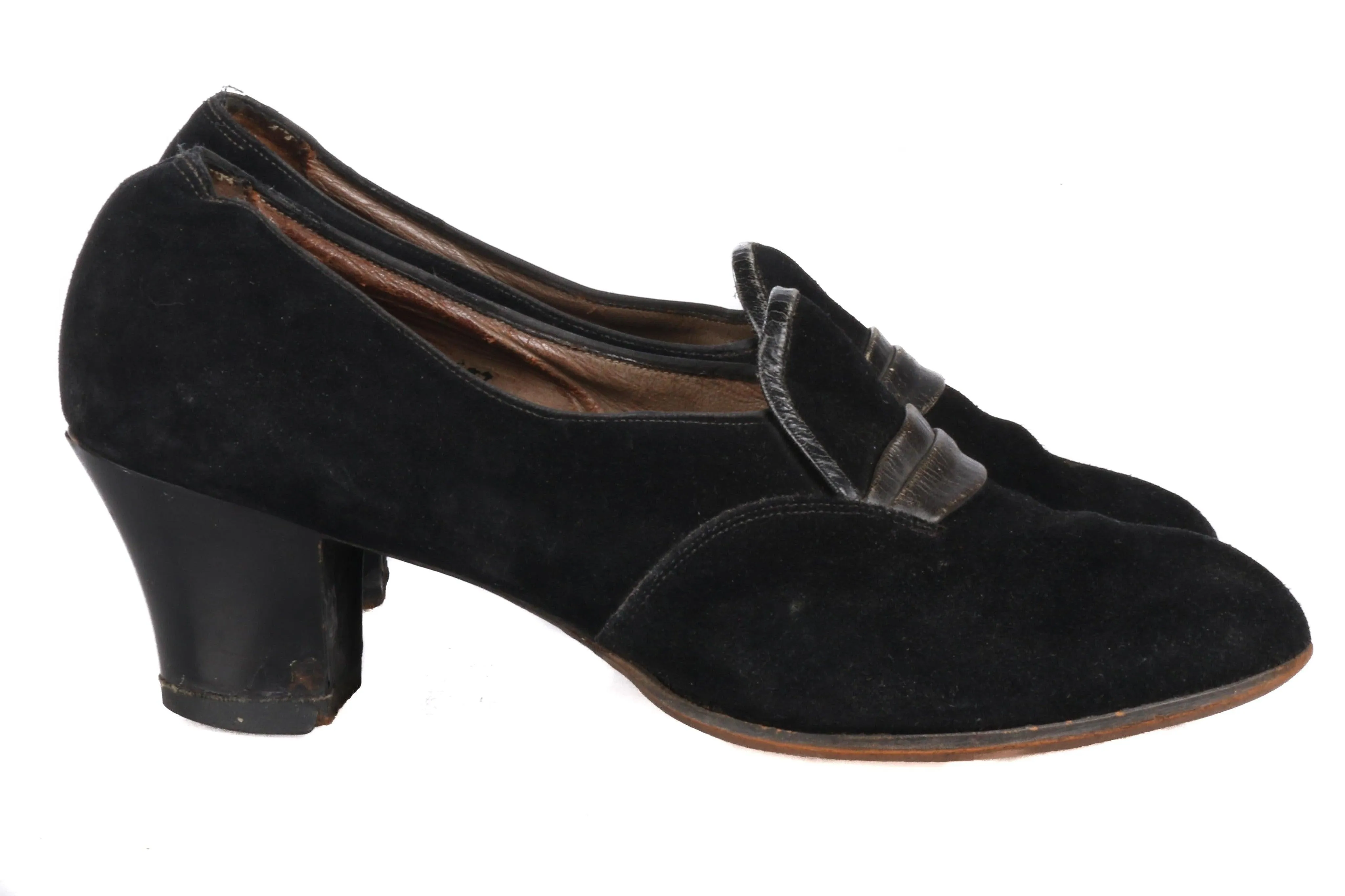 1930's/40's Black Suede Vintage Shoes Est Size UK 5