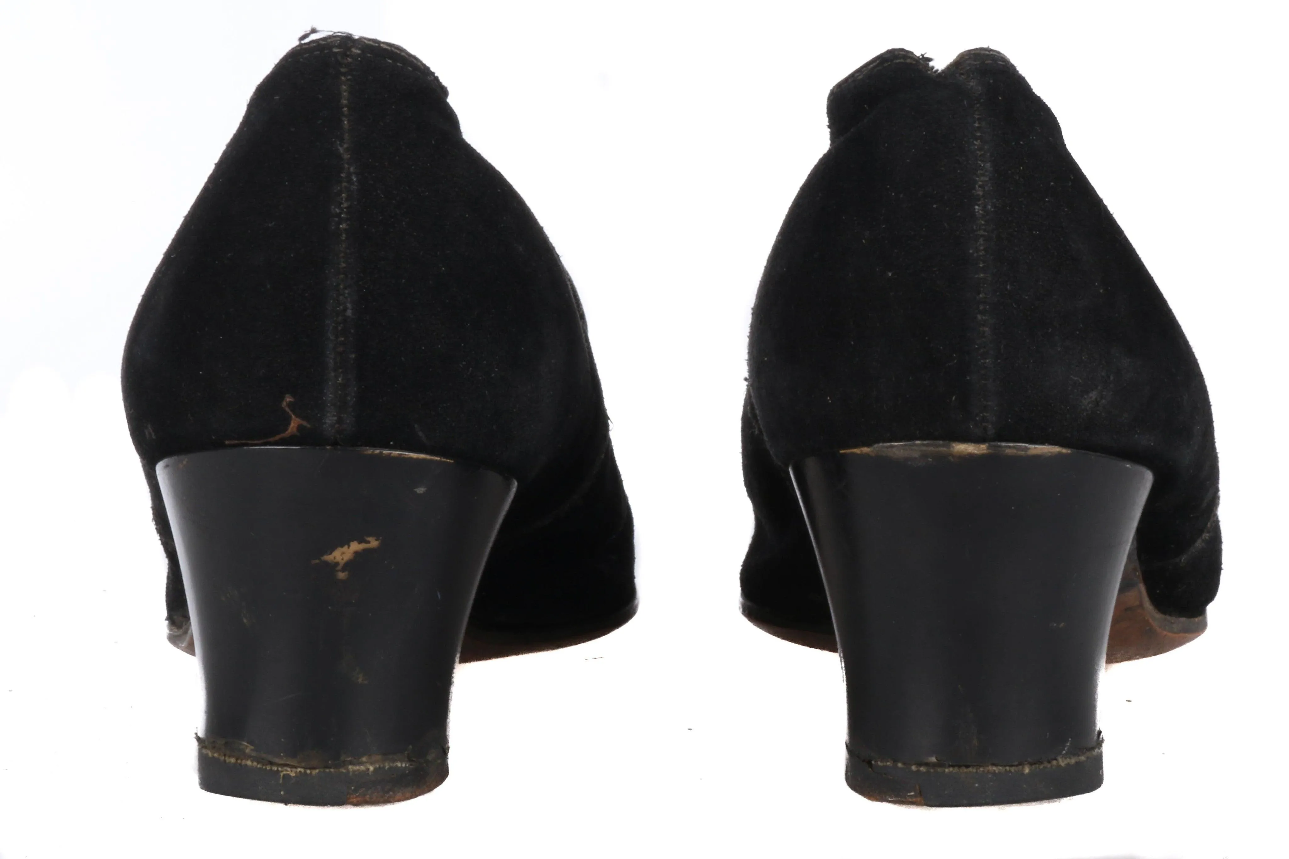 1930's/40's Black Suede Vintage Shoes Est Size UK 5