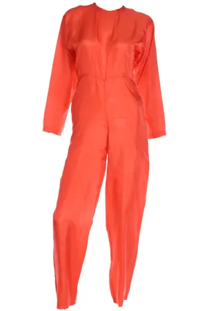 1980s Isaac Mizrahi Vintage Orange Red Silk Jumpsuit