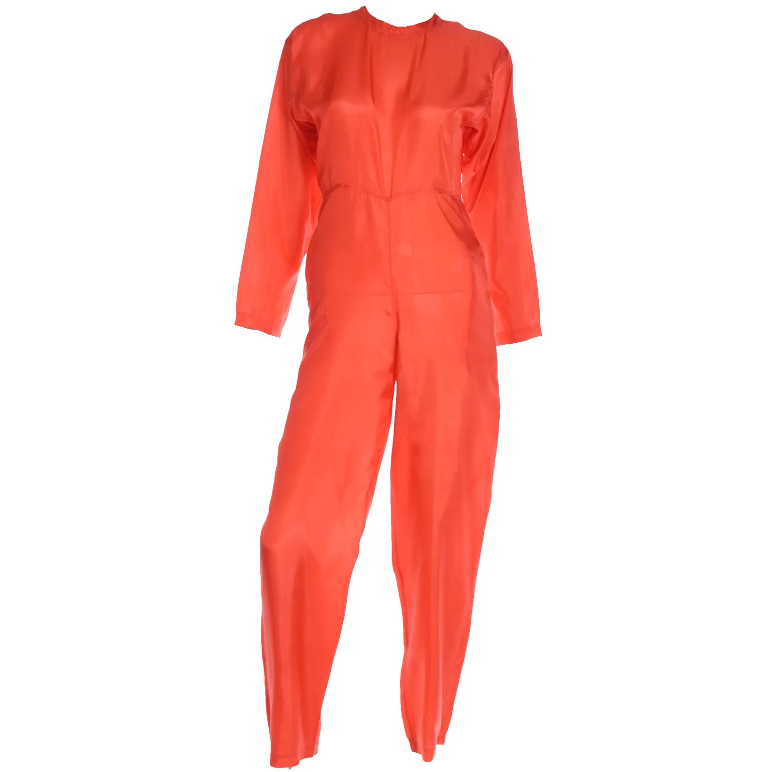 1980s Isaac Mizrahi Vintage Orange Red Silk Jumpsuit