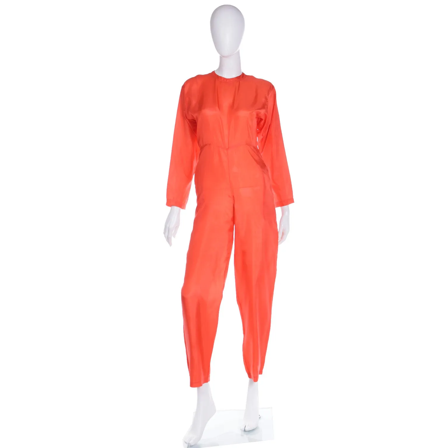 1980s Isaac Mizrahi Vintage Orange Red Silk Jumpsuit