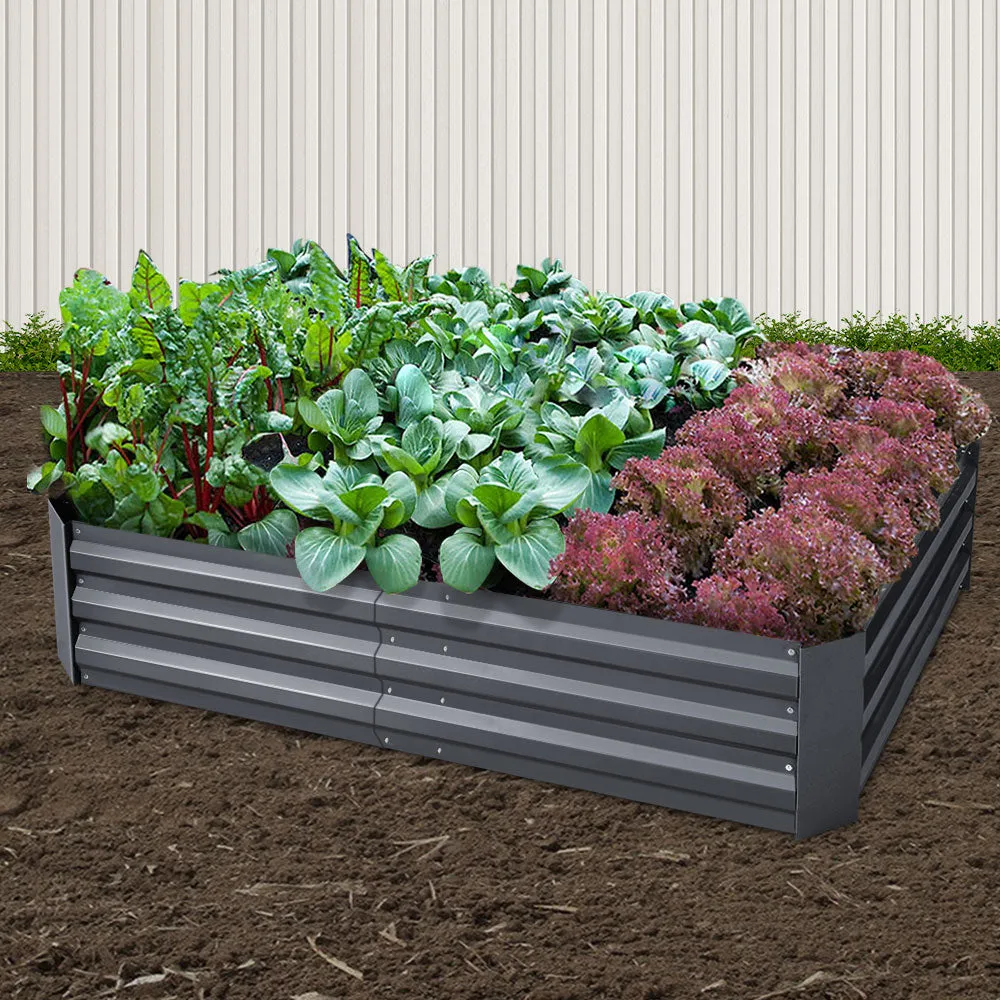 2x Galvanised Steel Raised Garden Bed Instant Planter Grey 150cmx90cm