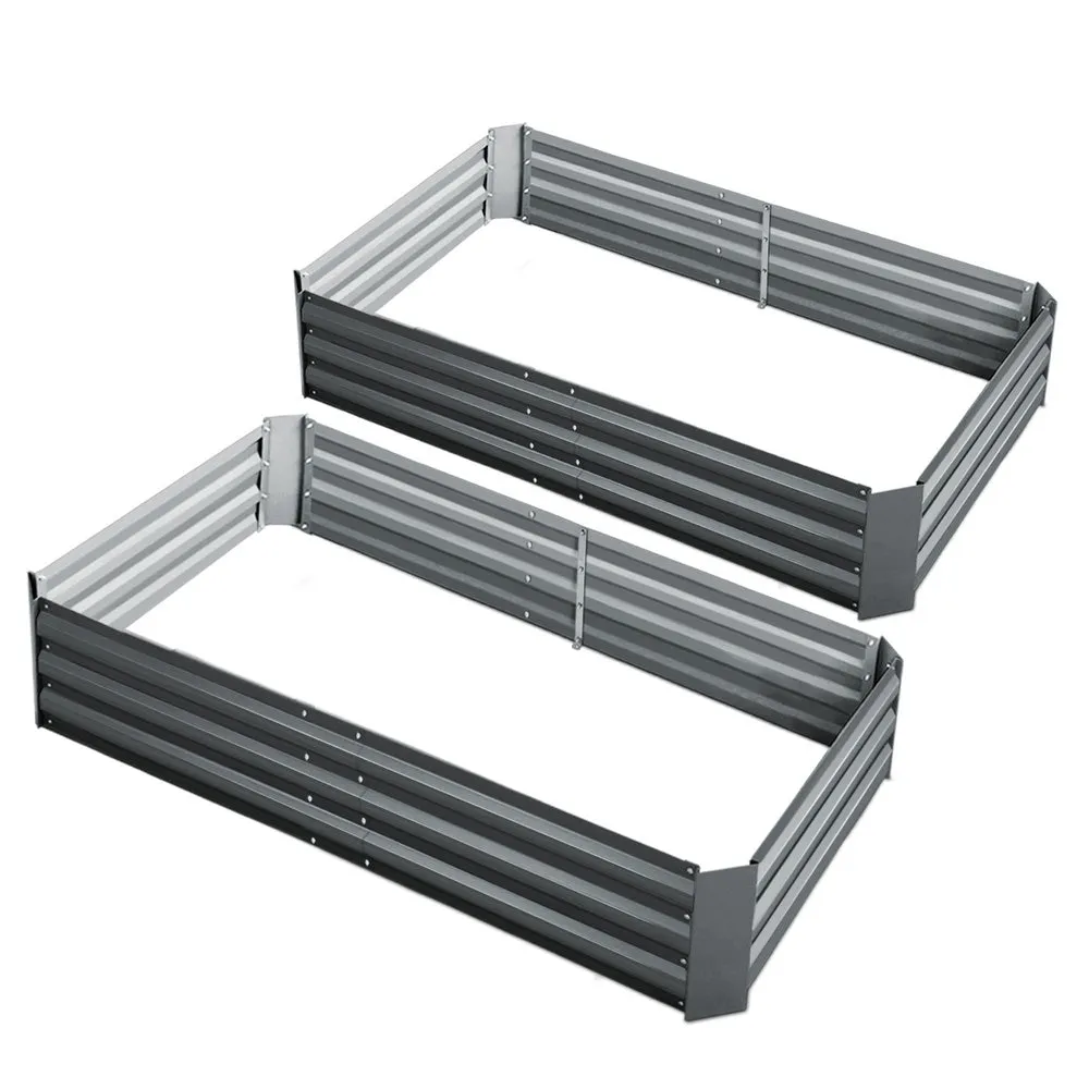 2x Galvanised Steel Raised Garden Bed Instant Planter Grey 150cmx90cm