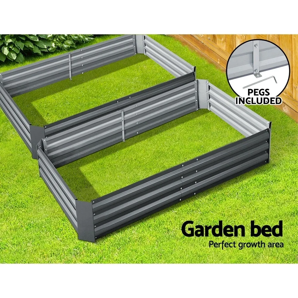 2x Galvanised Steel Raised Garden Bed Instant Planter Grey 150cmx90cm