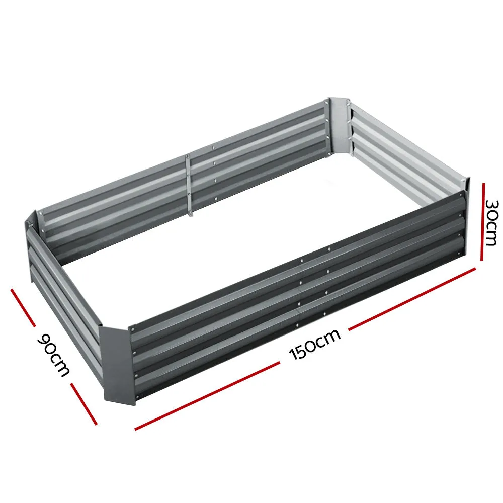 2x Galvanised Steel Raised Garden Bed Instant Planter Grey 150cmx90cm