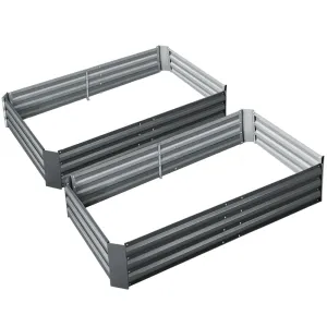 2x Galvanised Steel Raised Garden Bed Instant Planter Grey 150cmx90cm