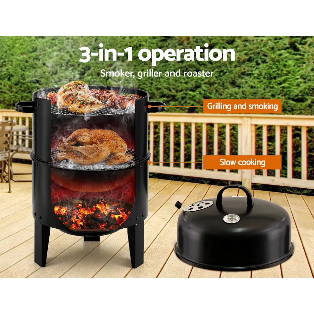 3-in-1 Charcoal BBQ Smoker - Black