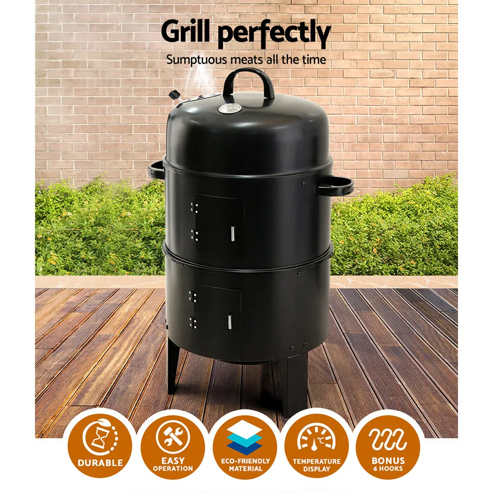 3-in-1 Charcoal BBQ Smoker - Black