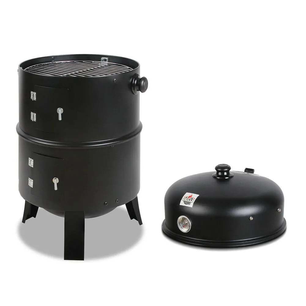 3-in-1 Charcoal BBQ Smoker Cooking Grill Barbeque Black Fathers Gift