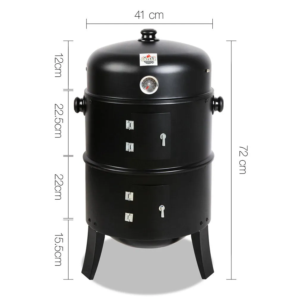 3-in-1 Charcoal BBQ Smoker Cooking Grill Barbeque Black Fathers Gift