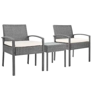 3PC Patio Furniture Bistro Set Wicker Outdoor Lounge Setting Grey