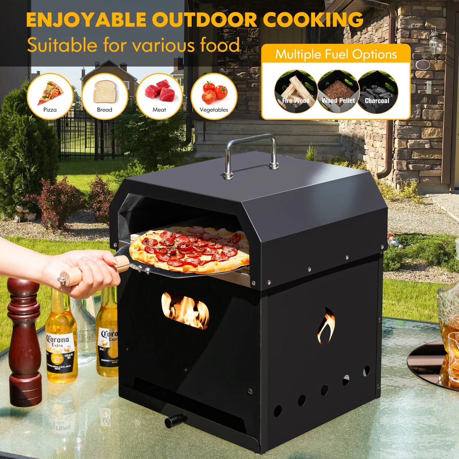 4-in-1 Multipurpose Outdoor Pizza Oven with Pizza Stone