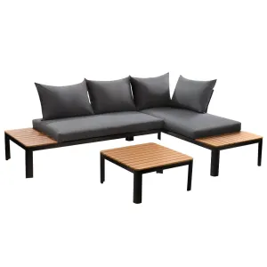 4-seater Outdoor Aluminium Sofa Set - Black with Dark Grey Cushions