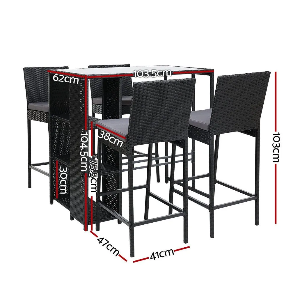 5-Piece Outdoor Bar Set Patio Dining Chairs Wicker Table Stools