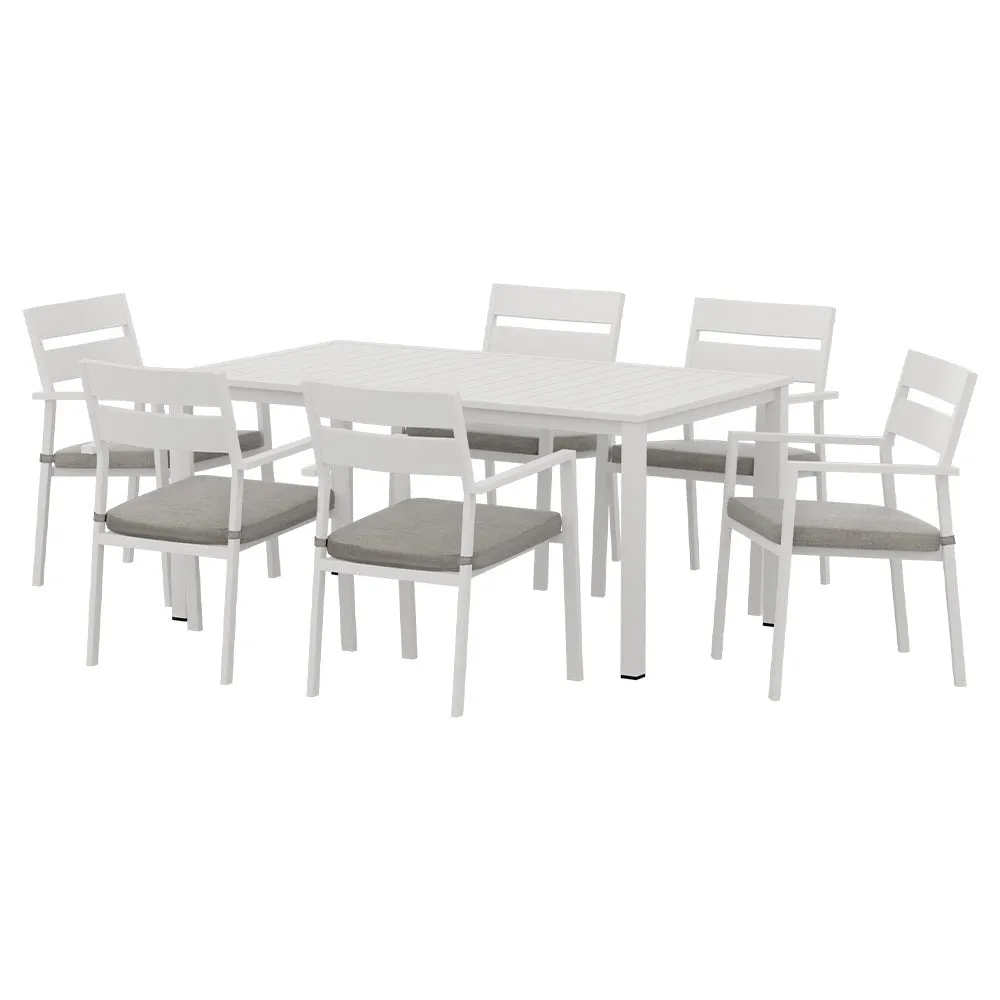 7 Piece Aluminium Outdoor Dining Set White With Grey Cushions