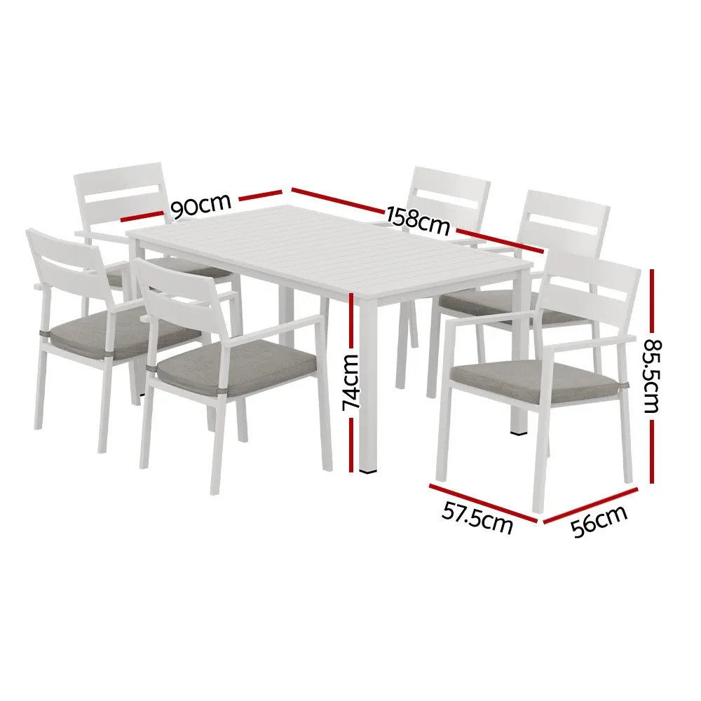 7 Piece Aluminium Outdoor Dining Set White With Grey Cushions