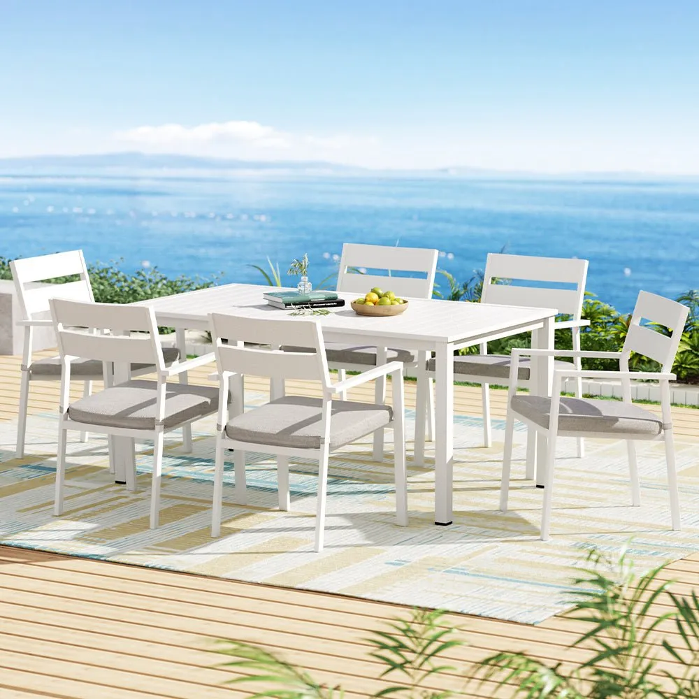 7 Piece Aluminium Outdoor Dining Set White With Grey Cushions