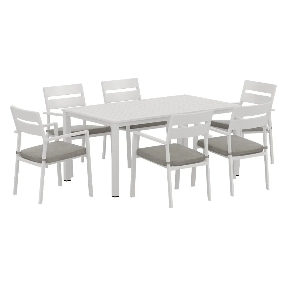 7 Piece Aluminium Outdoor Dining Set White With Grey Cushions