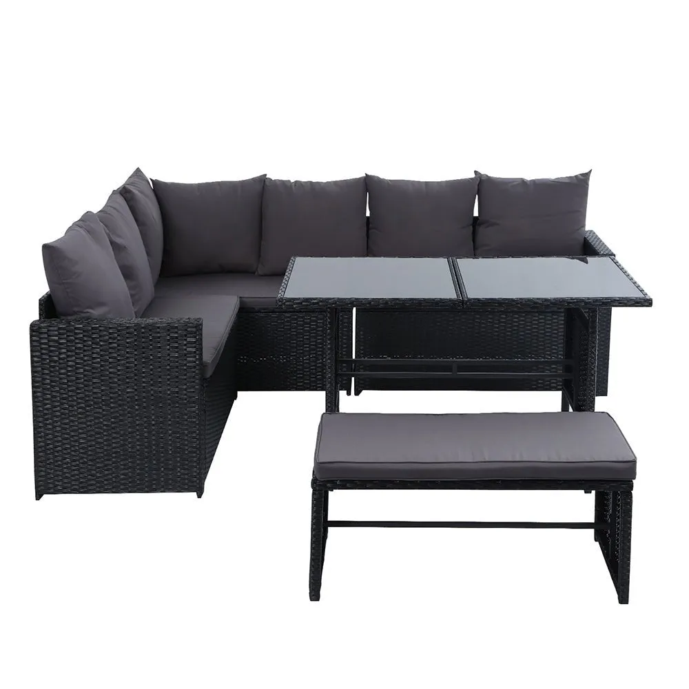 8 Seat Wicker Outdoor Lounge Setting with Storage Cover - Black