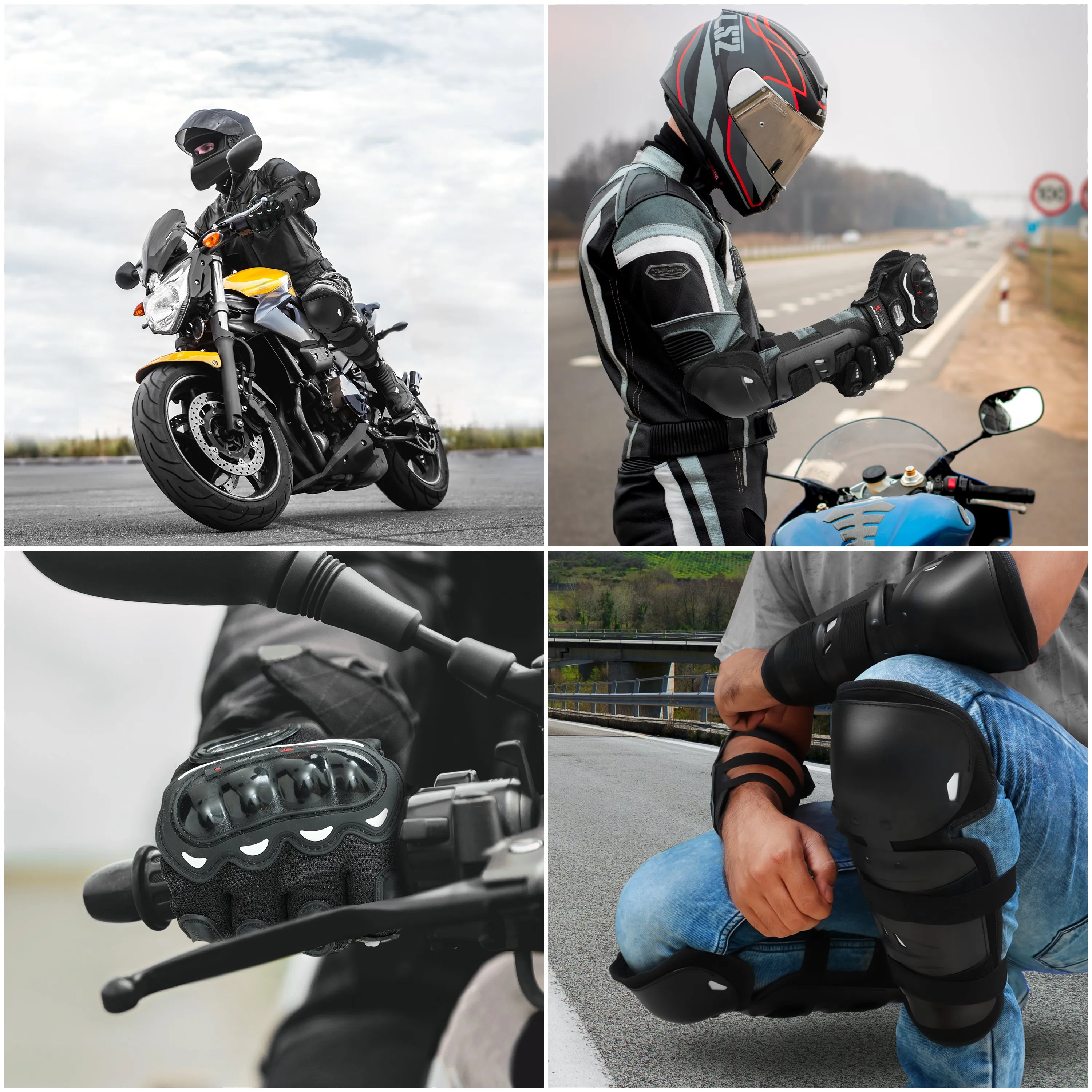 ABOUT SPACE Adjustable Riding Gloves, Knee Guard, Shin Guard & Elbow Guard for Bikers - Unisex - Black