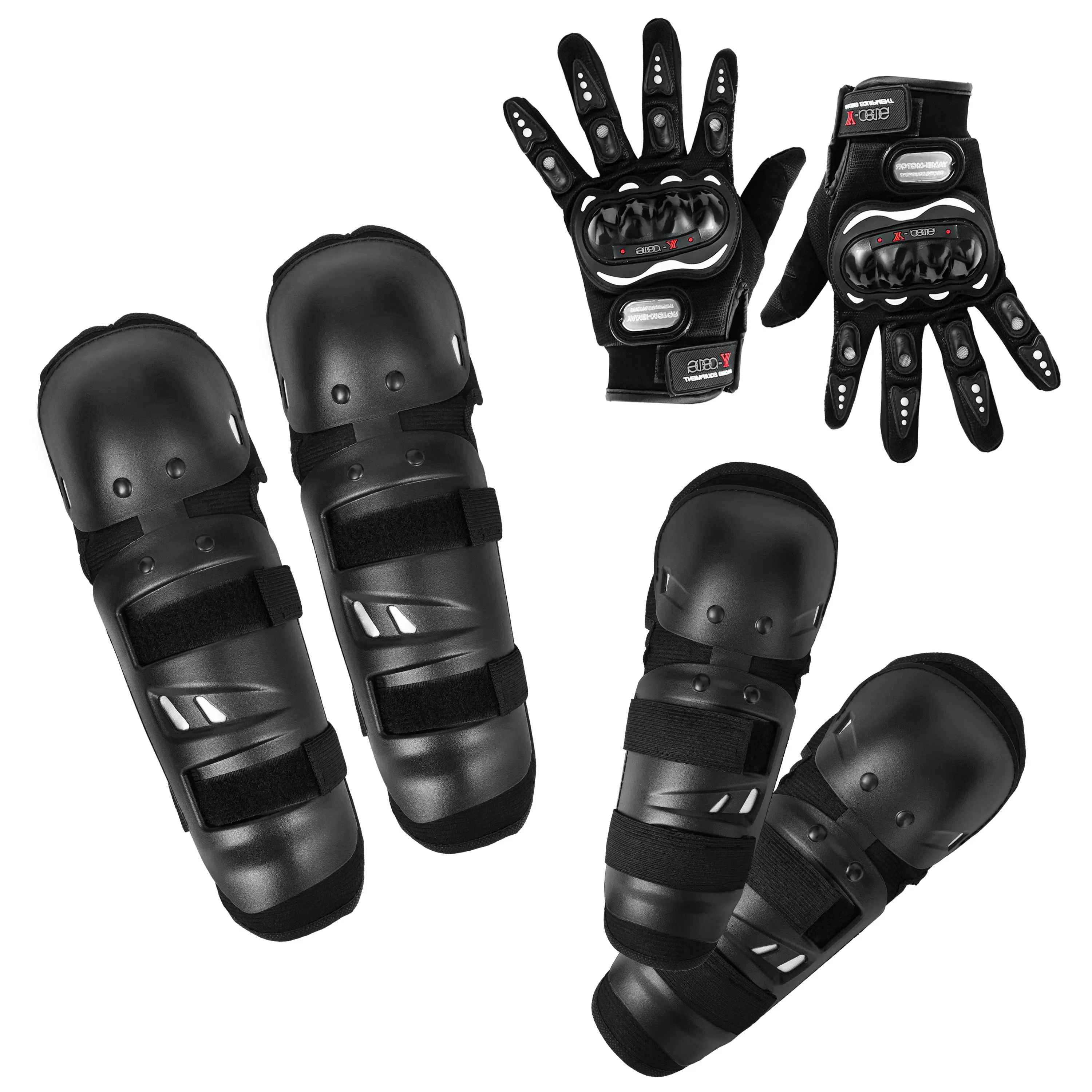 ABOUT SPACE Adjustable Riding Gloves, Knee Guard, Shin Guard & Elbow Guard for Bikers - Unisex - Black