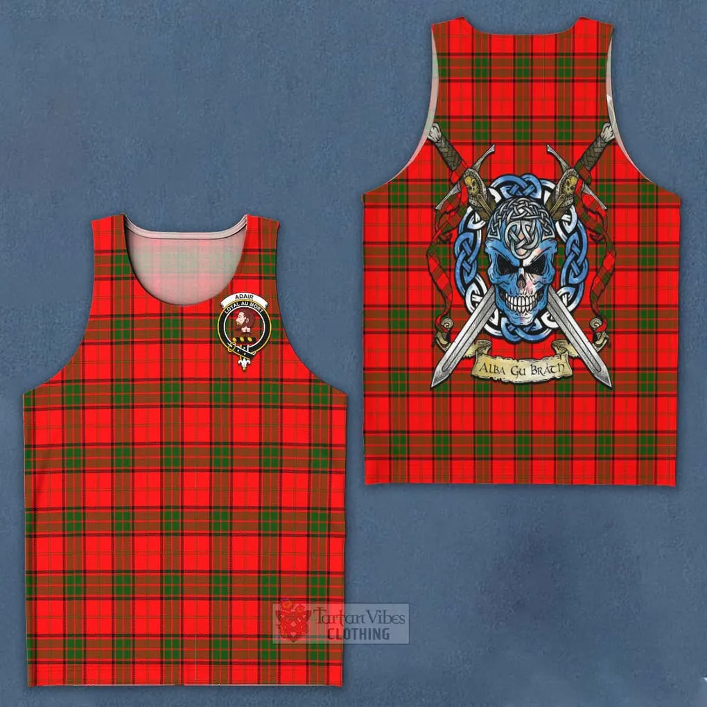 Adair Tartan Men's Tank Top with Family Crest Celtic Skull Style