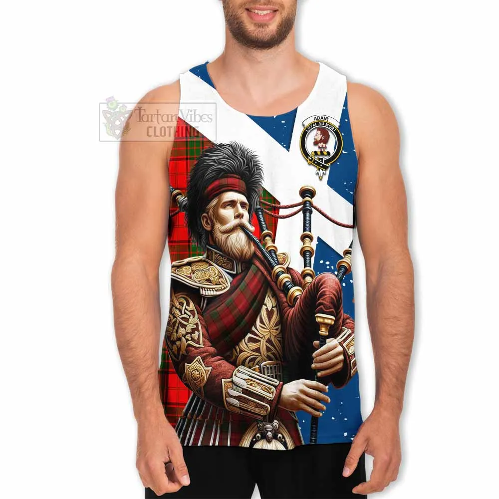 Adair Tartan Men's Tank Top with Family Crest Scottish Bagpiper Vibes