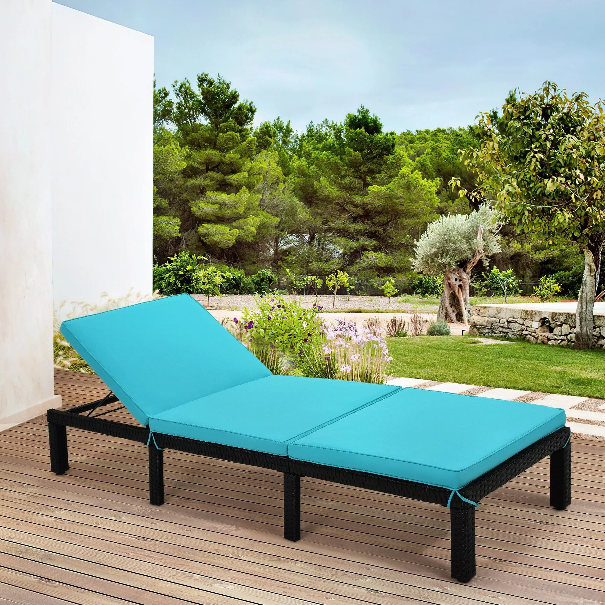 Adjustable PE Rattan Wicker Chaise Lounge