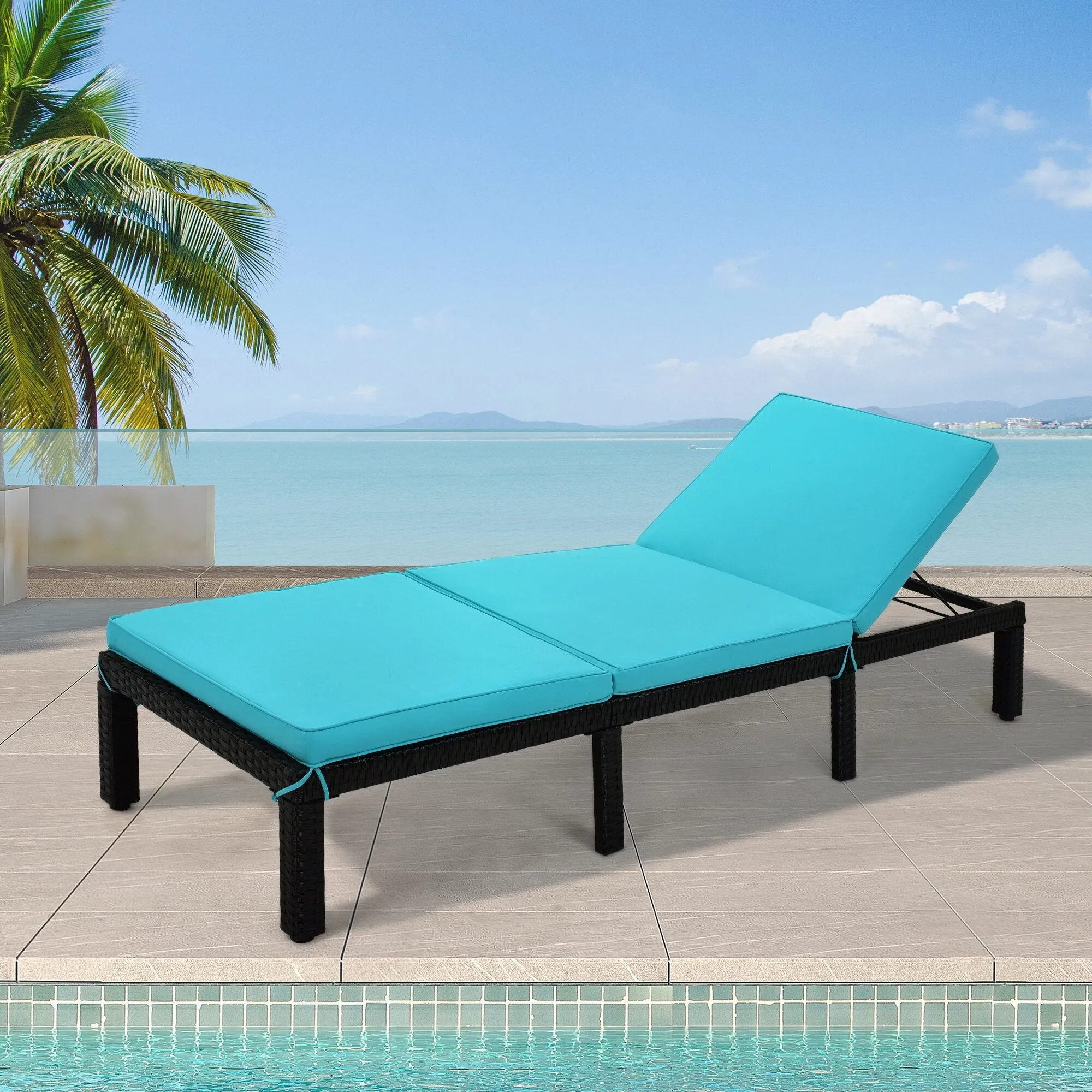 Adjustable PE Rattan Wicker Chaise Lounge