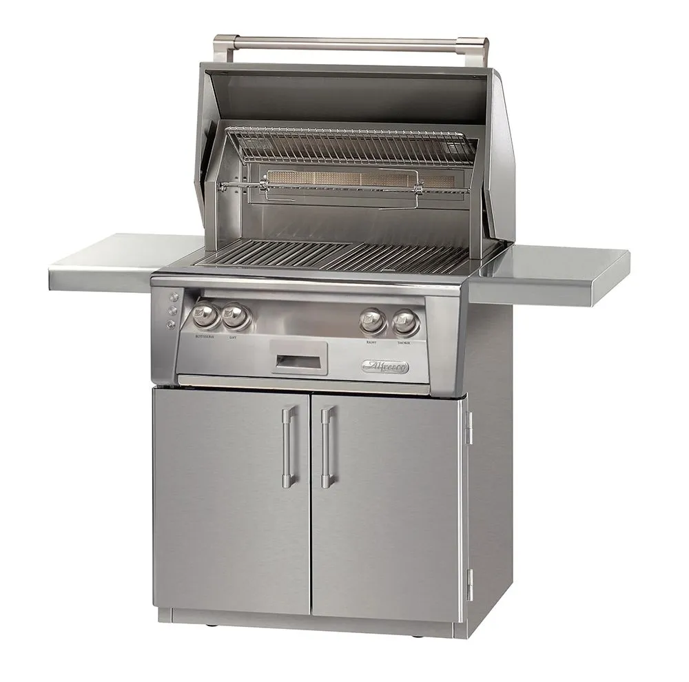 Alfresco 30" Freestanding Gas Grill Cart in Stainless Steel with Rotisserie -Propane