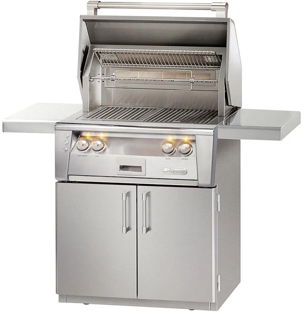 Alfresco 30" Freestanding Gas Grill Cart in Stainless Steel W/Sear Zone & Rotisserie -NG