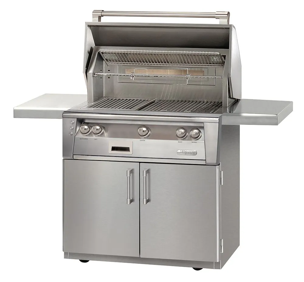 Alfresco 36" Freestanding Gas Grill Cart in Stainless Steel with Rotisserie -Propane