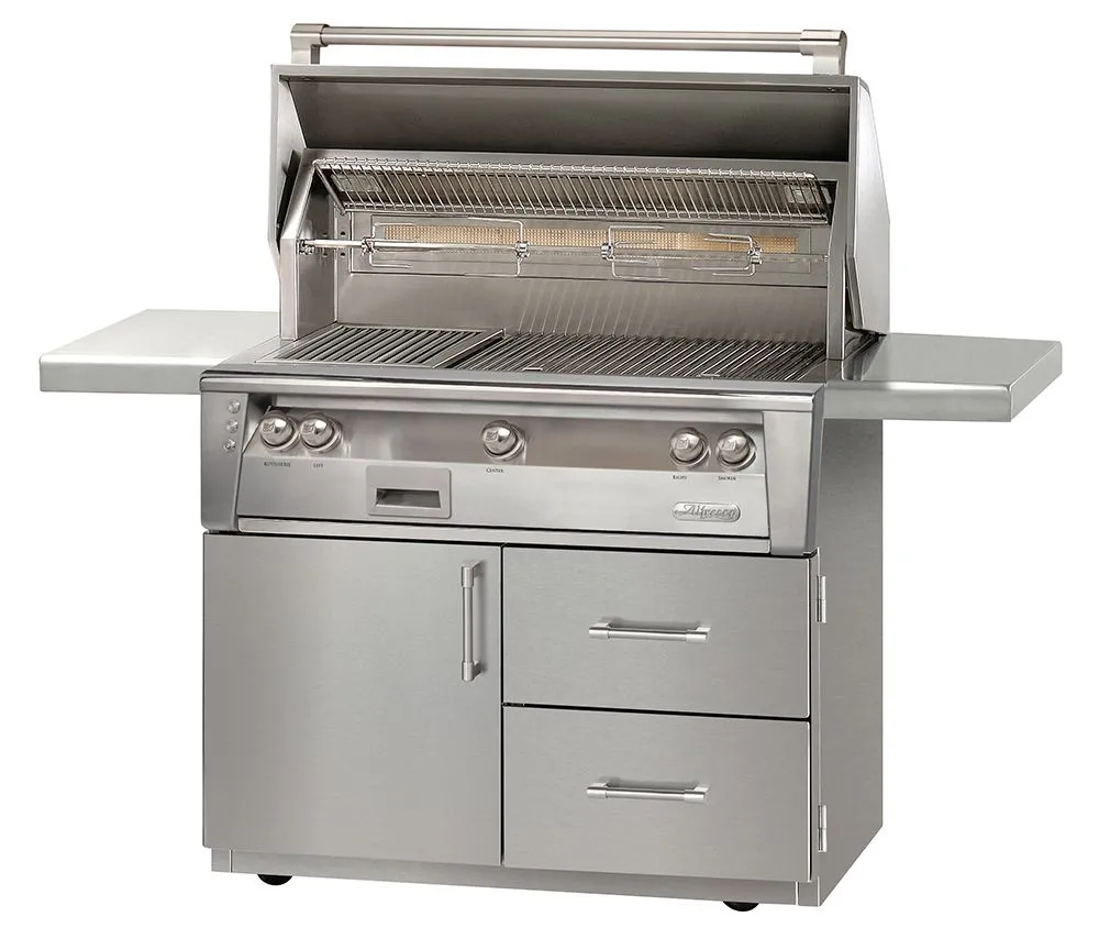 Alfresco 42" Freestanding Gas Grill on Deluxe Cart in Stainless Steel W/Rotisserie -NG