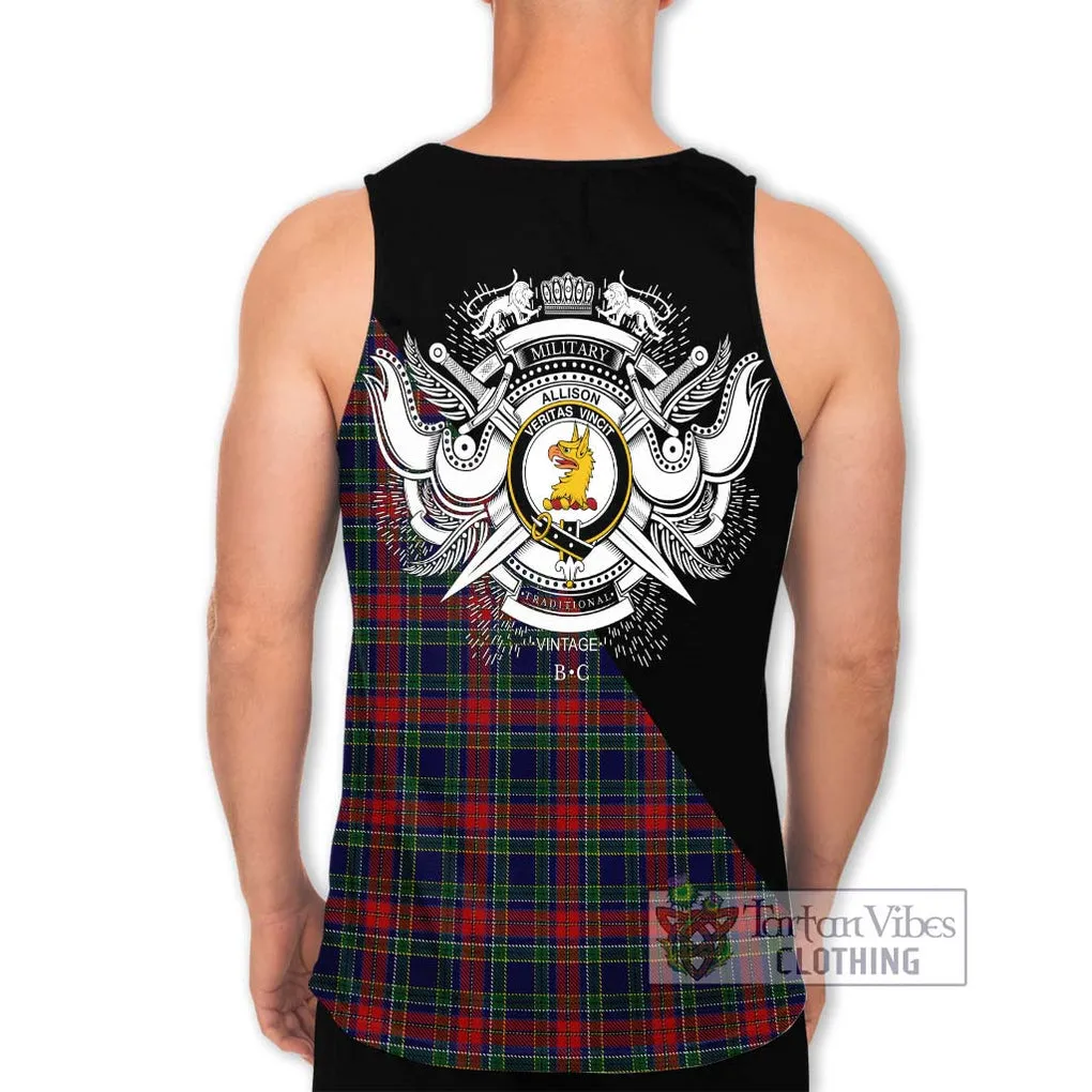 Allison Red Tartan Men's Tank Top with Family Crest and Military Logo Style