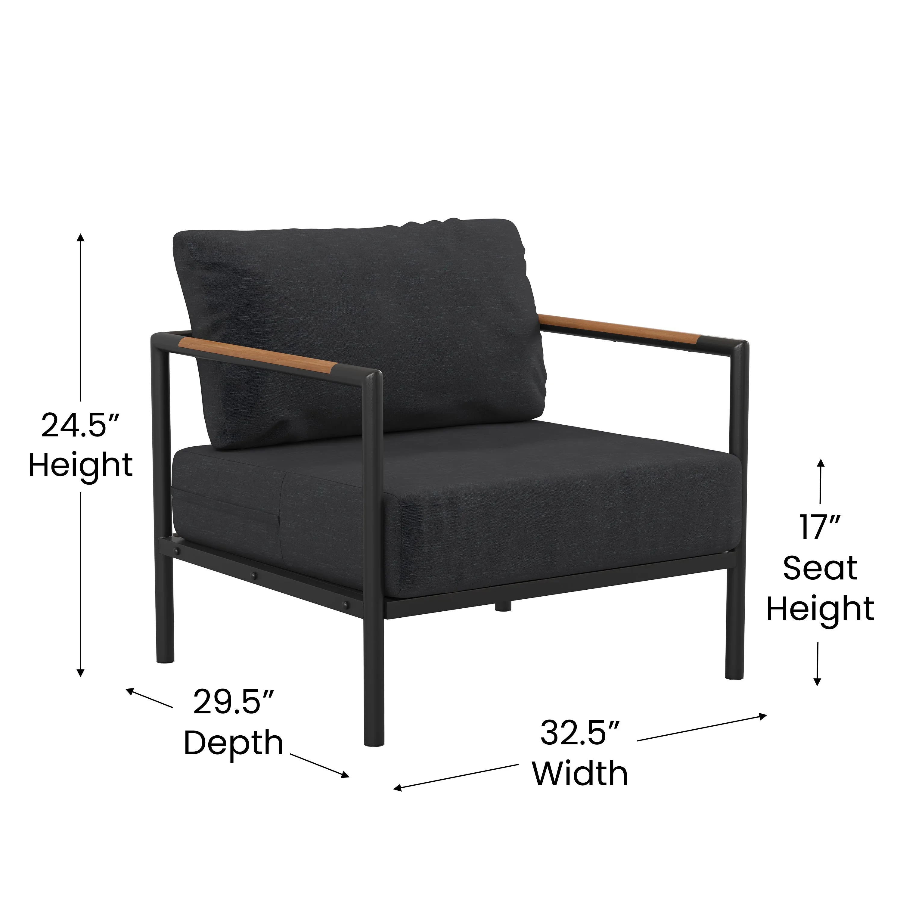 Amy Black Metal Indoor/Outdoor Patio Chair with Teak Accented Arms