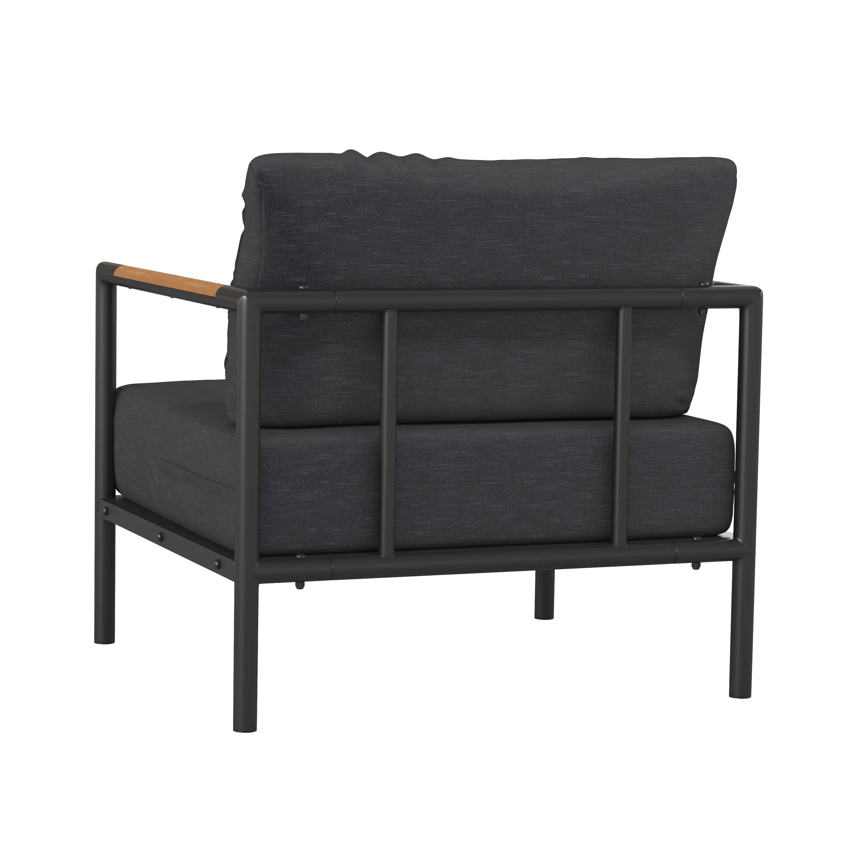 Amy Black Metal Indoor/Outdoor Patio Chair with Teak Accented Arms