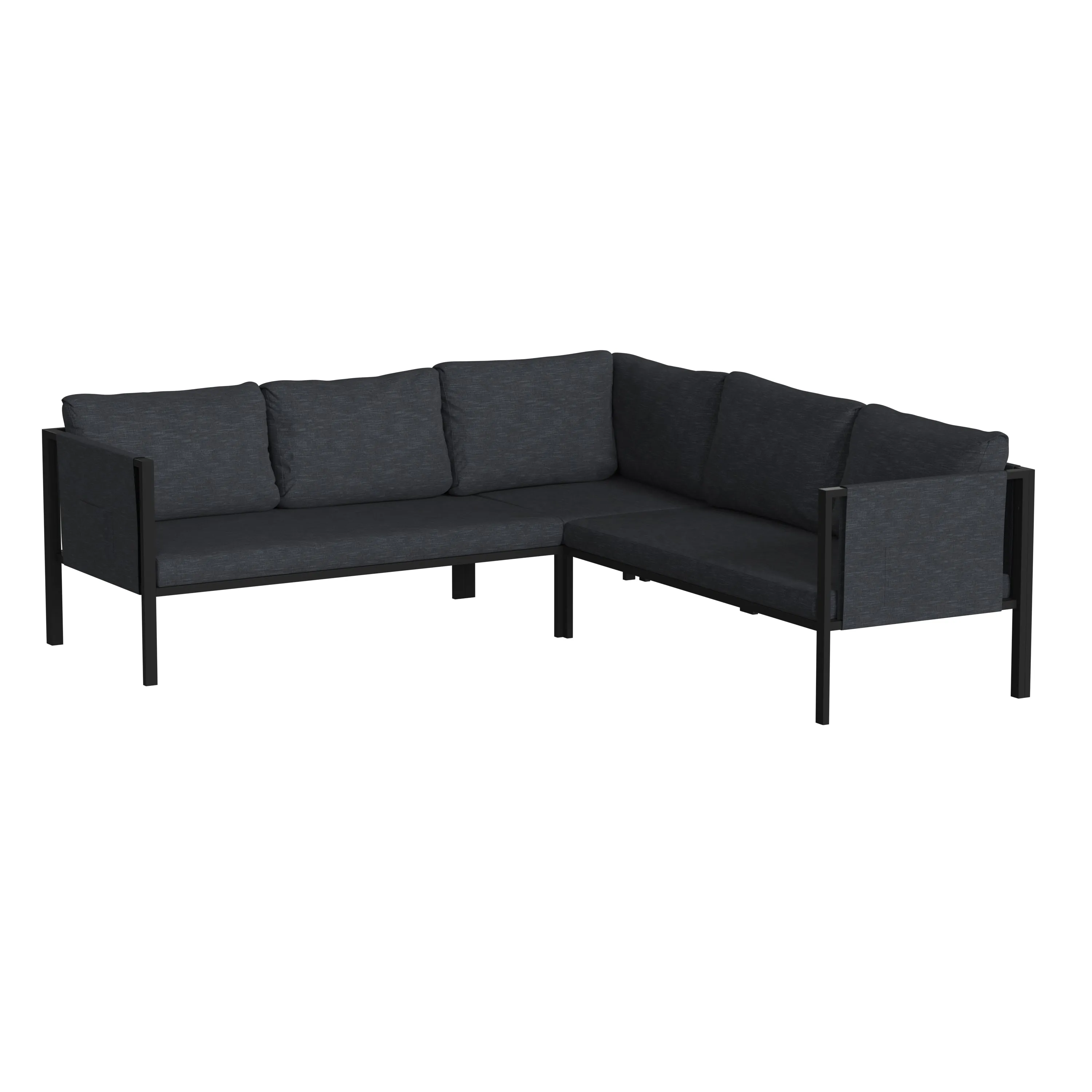 Amy Black Metal Indoor/Outdoor Patio Sectional with Storage Pockets