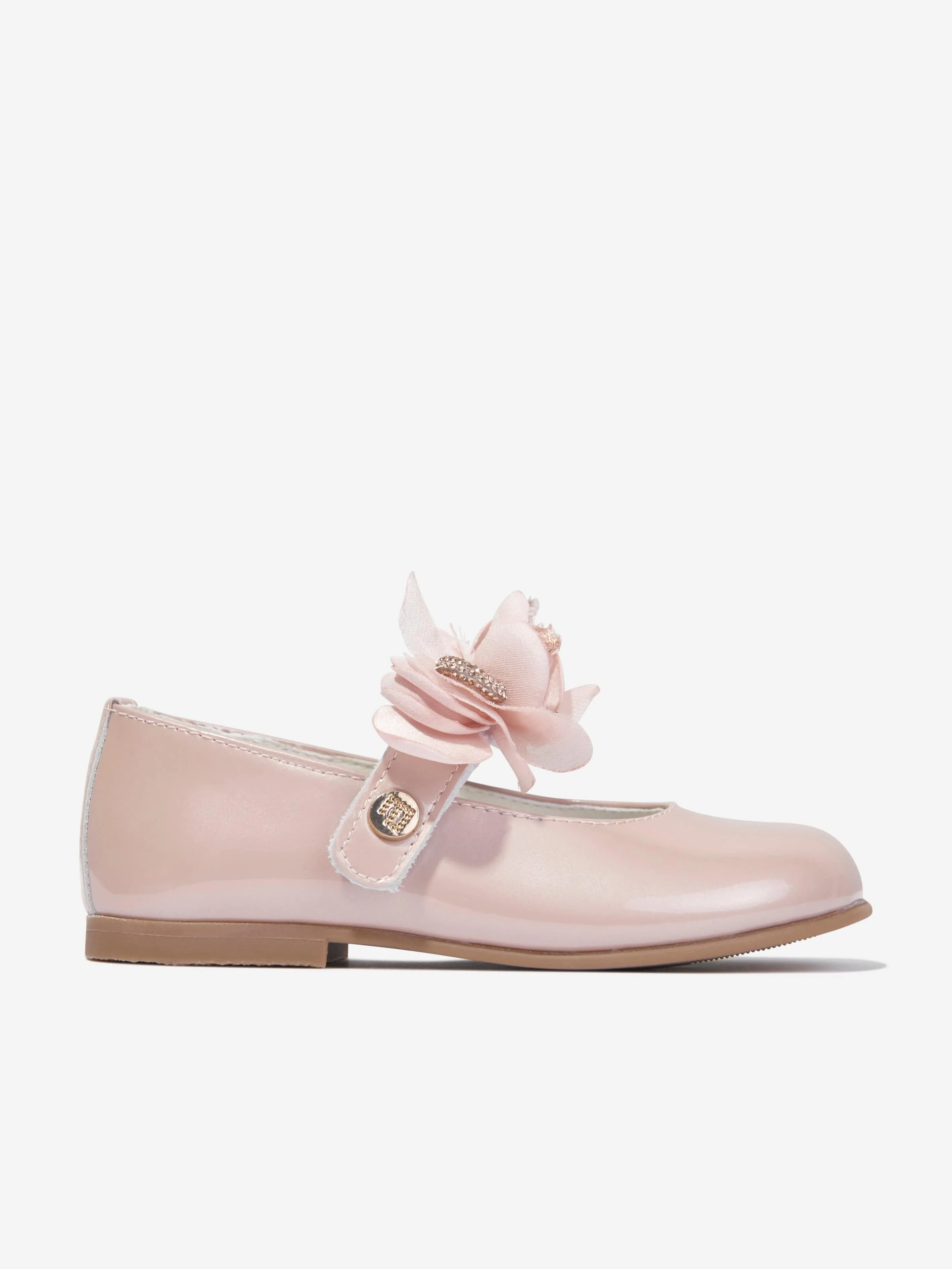 Andanines Girls Leather Flower Shoes in Pink