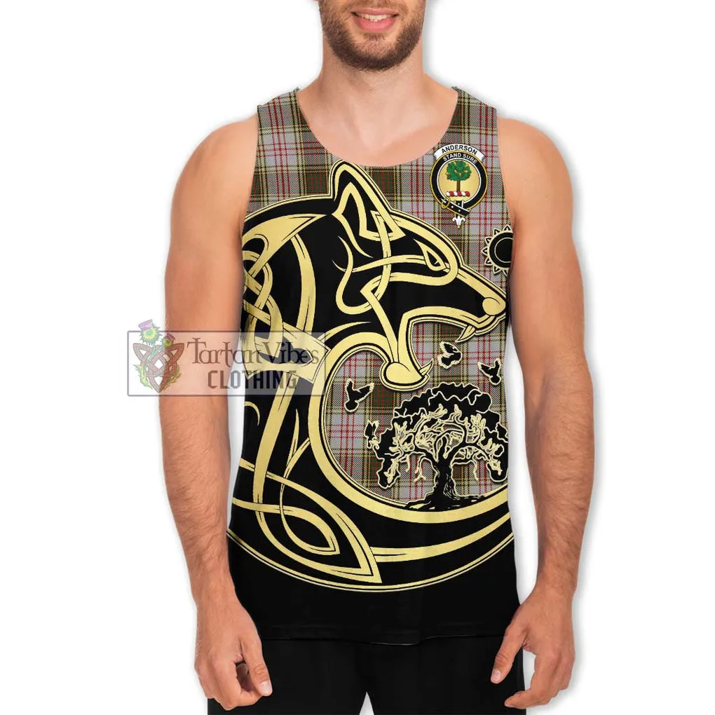 Anderson Dress Tartan Men's Tank Top with Family Crest Celtic Wolf Style