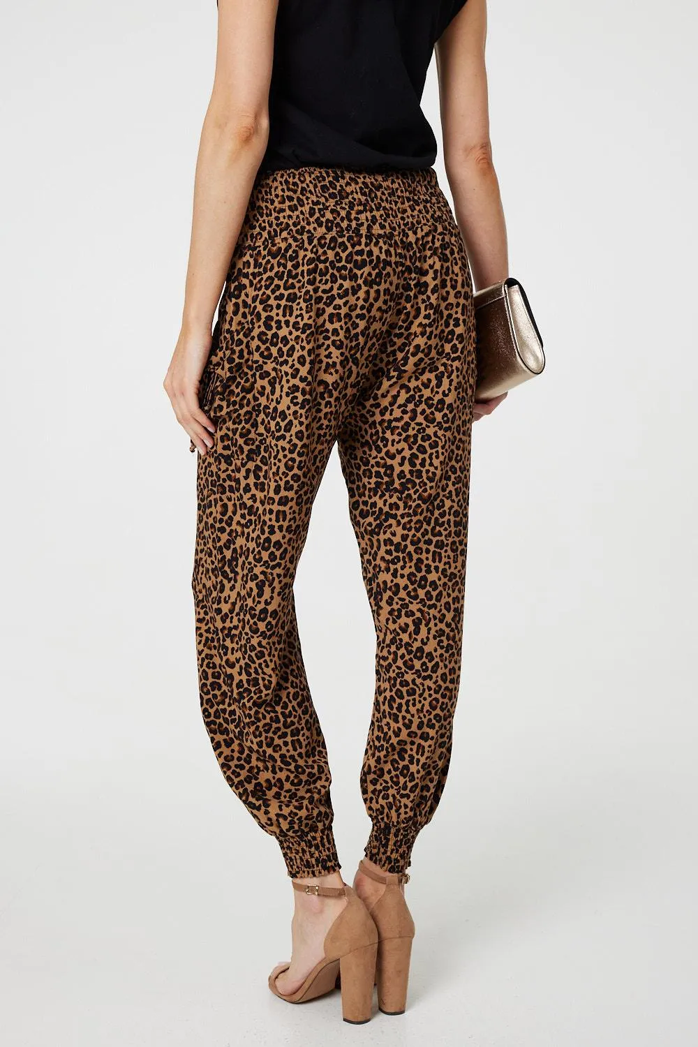 Animal Print Tassel Pocket Harem Pants