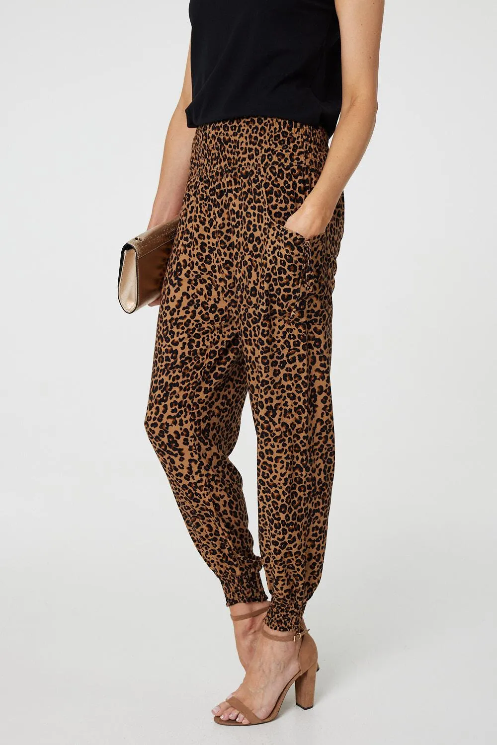 Animal Print Tassel Pocket Harem Pants