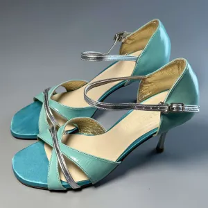 Argentine Tango Dance Shoes for women High Heel Dance Sandals Leather Sole Blue