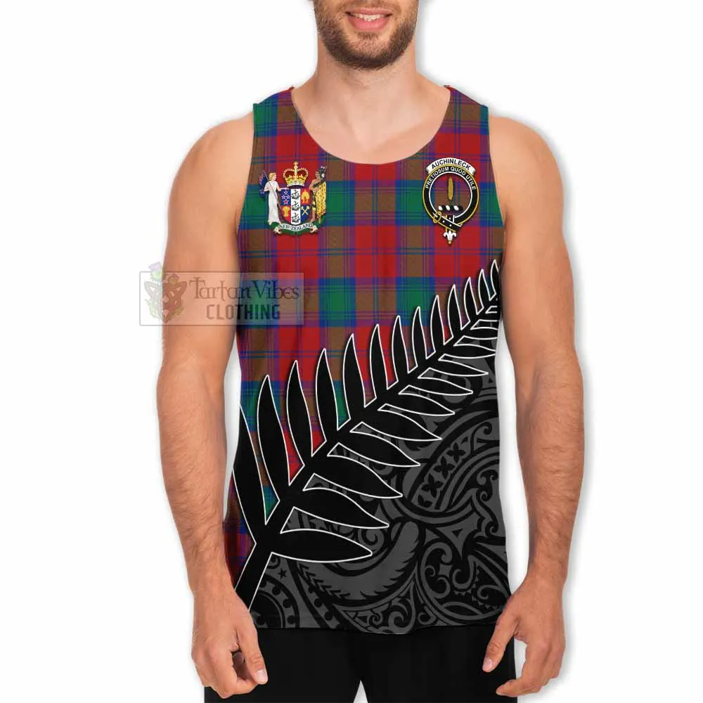 Auchinleck (Affleck) Crest Tartan Men's Tank Top with New Zealand Silver Fern Half Style