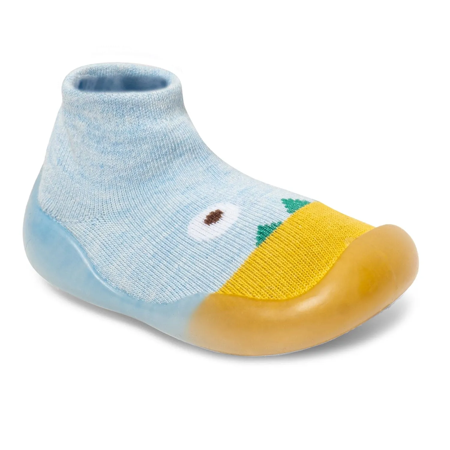 Baby Moo Cute Eye Anti-Skid Rubber Sole Comfy Slip-On Sock Shoes - Blue, Mustard