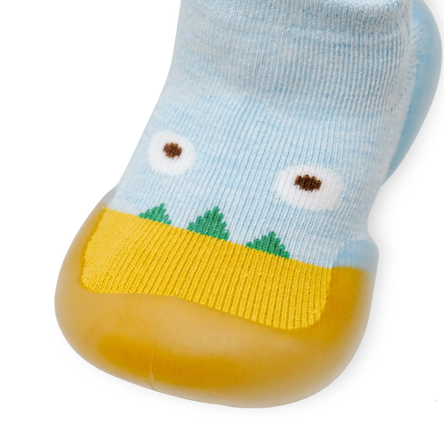 Baby Moo Cute Eye Anti-Skid Rubber Sole Comfy Slip-On Sock Shoes - Blue, Mustard