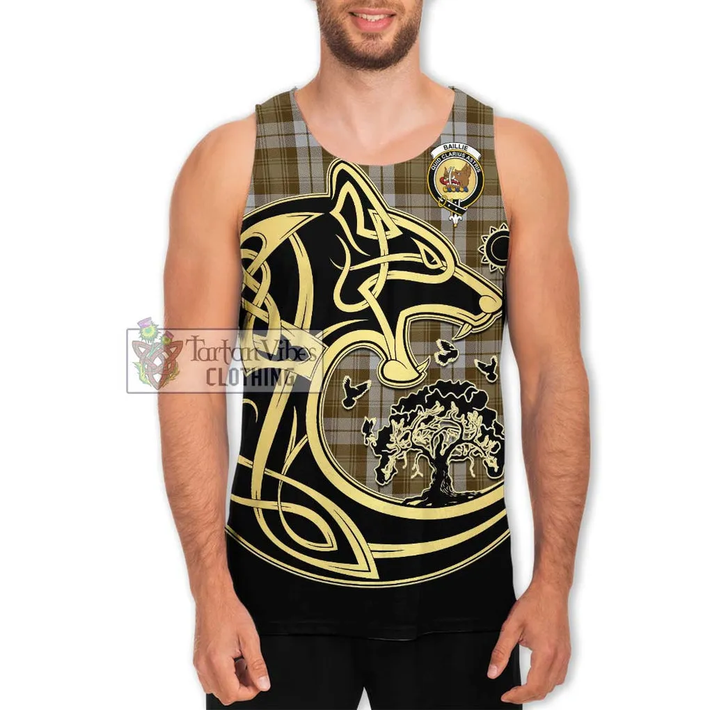 Baillie Dress Tartan Men's Tank Top with Family Crest Celtic Wolf Style