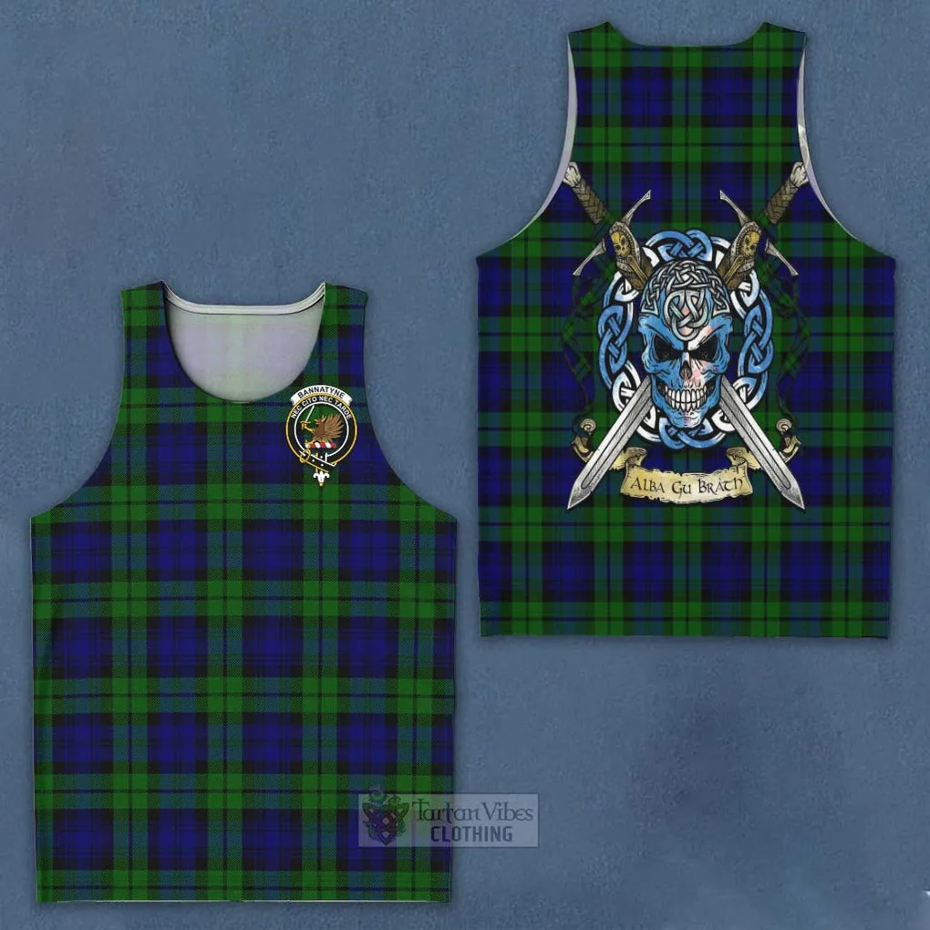 Bannatyne Tartan Men's Tank Top with Family Crest Celtic Skull Style