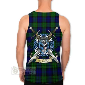 Bannatyne Tartan Men's Tank Top with Family Crest Celtic Skull Style